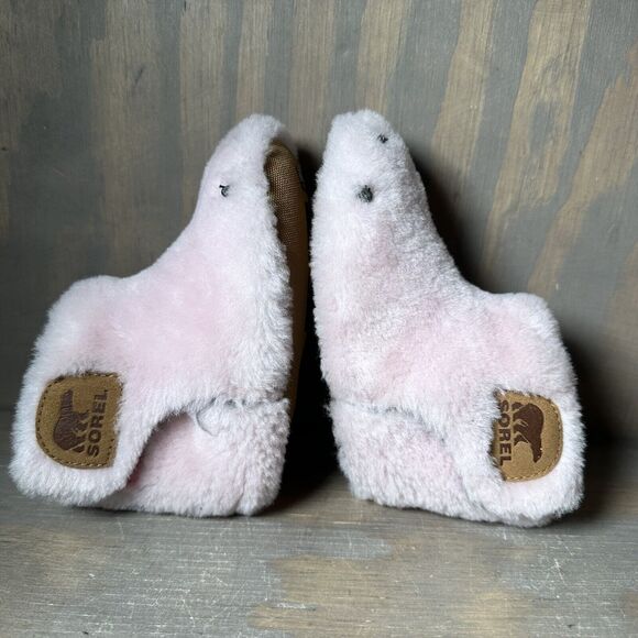 SOREL Toddler Girl Childs Size 7 Bear Paw Slippers Shoes Shearling Light Pink - Picture 6 of 9